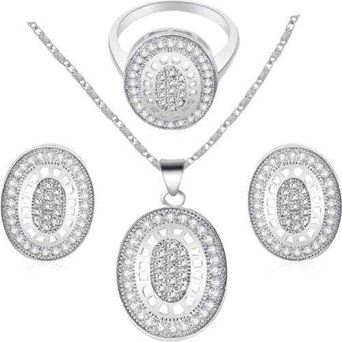Glittering White Zircon Silver filled Fashion jewelry AAA zircon Jewelry Sets Earrings Necklace rings sz #6 #7 #8 #9 JS552