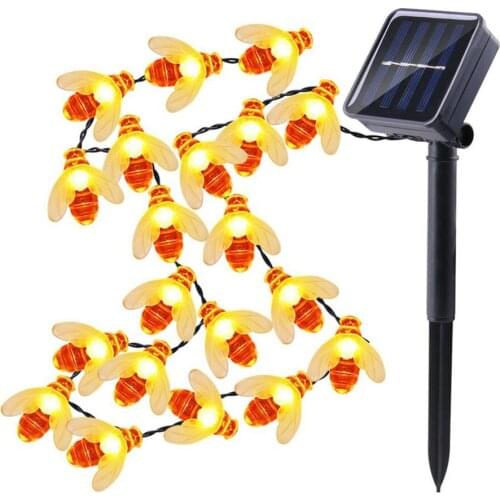 Outdoor 30led 50led Solar Honey Bee String Lights Waterproof 8 Modes Garlands Fairy Garden Lights For Party Christmas Decoration