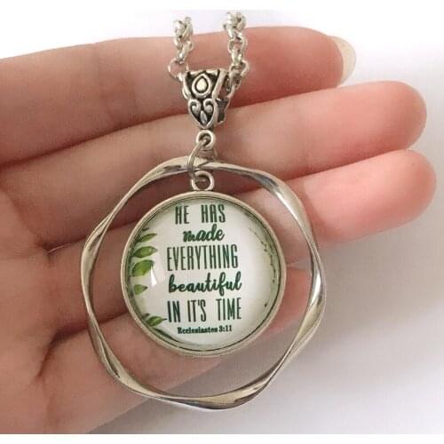 Inspiration Scripture Jewelry Cabochon Bible Quotes Verse Necklace Ecclesiastes 3:11 Pendant Necklace Women Girls Gifts