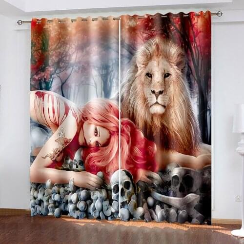 Bedroom living room windproof thickening blackout fabric lion curtains Thickened blackout curtains