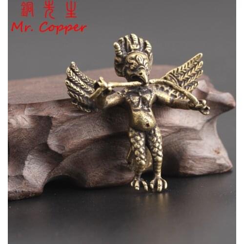 Vintage Copper Chinese Mythology Figure Lei Zhenzi Figurines Eagle Man Car Key Chains Pendants Brass Ornaments Home Decor Crafts