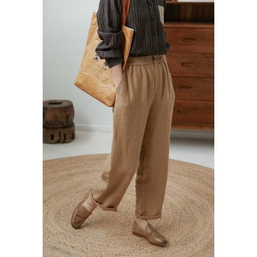 Youshan produces cotton and linen womens wear, stone mill linen casual pants, wide leg pants, spring new womens 210137