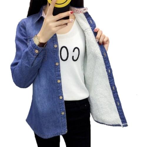 Print Casual Loose Plus Size Jeans Shirt Woman 2020 Korean Autumn Winter Thick Warm Denim Womens Tops And Blouses Female A901