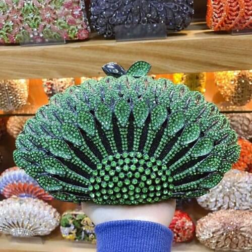 Female green gold Diamond Crystal Luxury Clutches bags prom purses sparkly diamante banquet bag Bride Wedding Party clutch bag