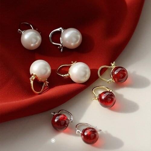 Charm Female Crystal Ruby Red Stone Earrings 925 Sterling Silver Clip Earrings For Women Vintage Minimalist Wedding Earrings