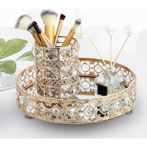 1Pc Nordic Vintage Hollow-carved Glass Mirror Storage Tray Dessert Fruit Jewelry Display Plate Desktop Decorative Stand