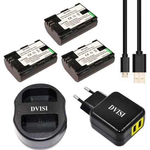 3pcs 2000mAh LP-E6 LPE6 Rechargeable Battery+USB Dual Charger for Canon 70D 5DII 5D2 5D3 7D 6D 60D with EU/US 2 Pin Plug Adapter