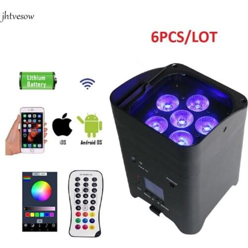 6pcs/lot battery led uplight 6x18w rgbwa uv dmx par lighting wireless battery par 64 dj slim par flat battery indicator wash
