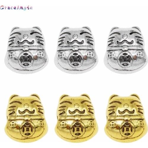 8PCS Animal Cat Bead Jewelry Golden For Jewelry Making Lucky Cat Bangle Charms Crafts DIY Bracelets
