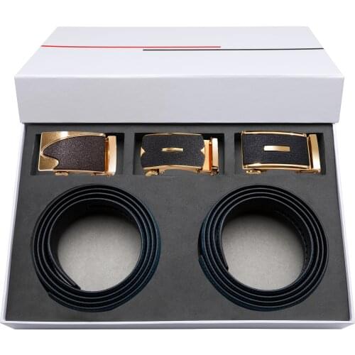 Barry.Wang Gold Buckle Belt Men Cowskin Genuine Leather Belt Automatic Ratchet Buckle Belt for Jeans Letter Waist Strap Gift Box