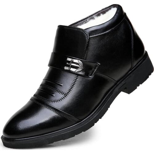 100% Genuine Leather Winter Boots Men Winter Shoes Cowhide Leather Warm Shoes Plush Black Chelsea Boots Man Ankle Booties