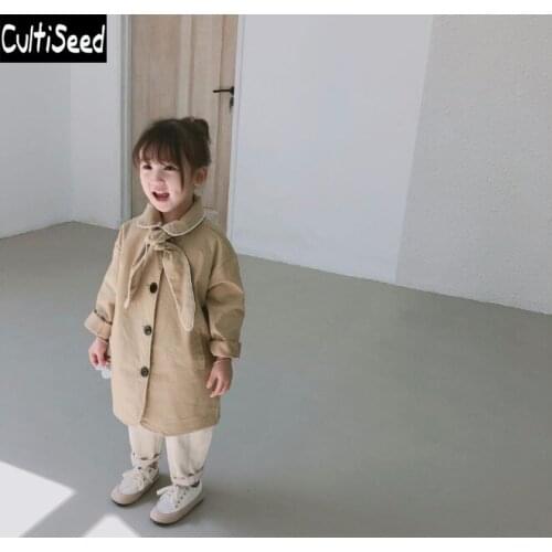 Cultiseed Baby Children Khaki Trench Coat Girls Single Breasted Trench Outerwear Coat with Bow Baby Kids Party Trench Tops