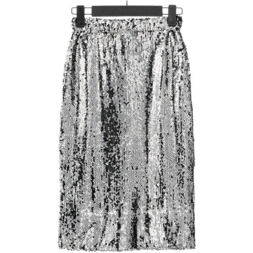 Shiny Sexy Club Party Bodycon Midi Skirt Women Elastic Waist All Over Sequin Pencil Skirt Falda Mujer Saia Long Skirts Bottom