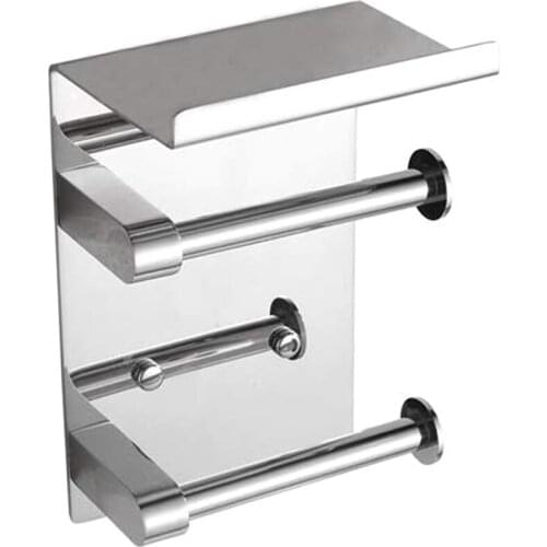 Double Roll Toilet Paper Holder Wall Mounted with Shelf, SUS 304 Stainless Steel Bathroom Accessories Tissue Roll Dispenser Stor