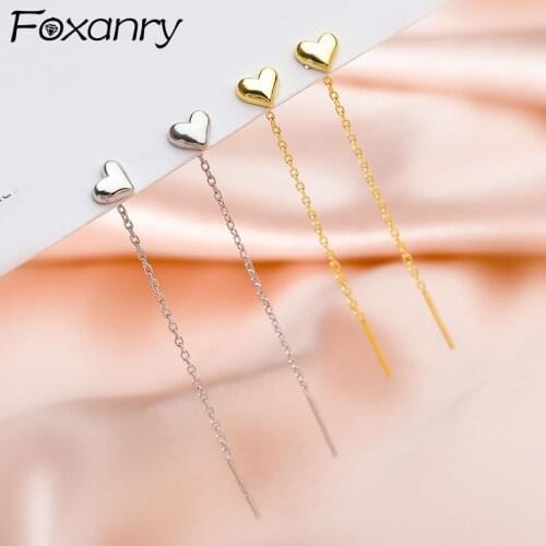 Foxanry Prevent Allergy 925 Sterling Silver Earrings for Women New Trendy Elegant LOVE Heart Tassel Party Jewelry Birthday Gift