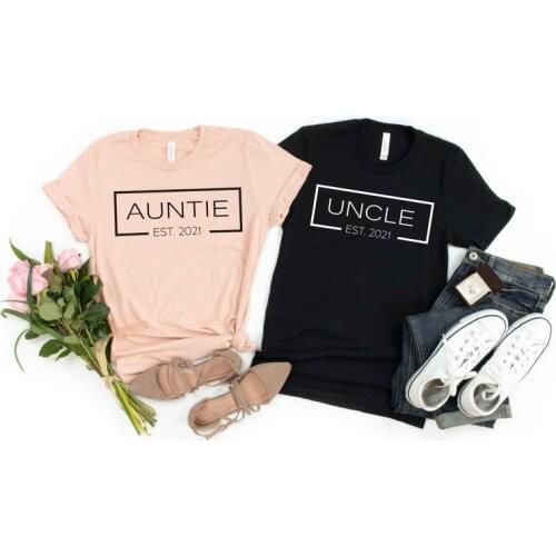 Auntie Uncle Est 2021 Shirt New Mom Shirt Personalized Family Tree New Uncle T-Shirt Aunt Reveal Uncle Reveal Shirt