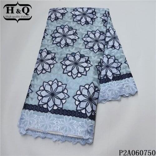 H&Q sky blue swiss voile lace 100% cotton fabric embroidery with stones and rhinestones 5 yards/pcs african dry laces for sewing