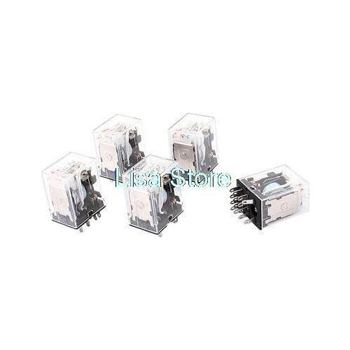 HH54PL AC 110/120V Coil 14-Pin DPDT Red LED Light Electromagnetic Relay 5 Pcs