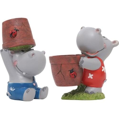 Hippo Cartoon Painting Resin Flower Pot Plant Fleshy Container Flower Pot Desktop Crafts