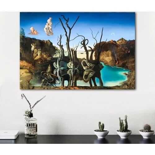 Canvas Art Salvador Dali Painting Swans Reflecting Elephants Wall Pictures Cuadros for Living Room Home Decor No Frame