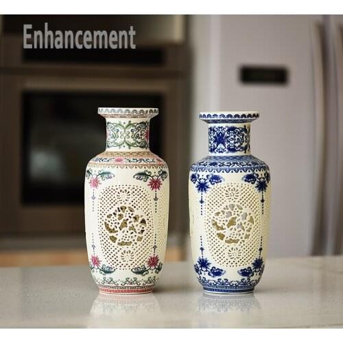 New Arrival Jingdezhen Ceramic Vase Chinese Pierced Vase Wedding Gifts Home Handicraft Furnishing Articles