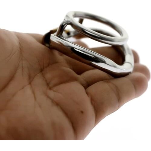 Chastity Cock Ring Penis Locking Double Cock Ring Stainless Steel Training Ring Exercise Scrotum Ball Stretcher C120