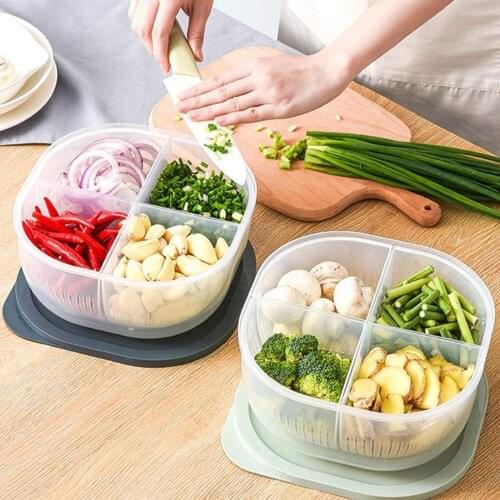 4-in-1Drain Fresh Box Vegetable Storage Box rangement cuisine Kitchen Compartment Sealed Refrigerator Fresh-keeping Box