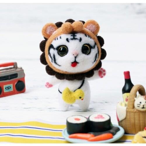 Cat Duck Doll Handmade DIY Craft Wool Felt Handcraft Kit Not Finished Poked Out Needle Material Bag Package E56C