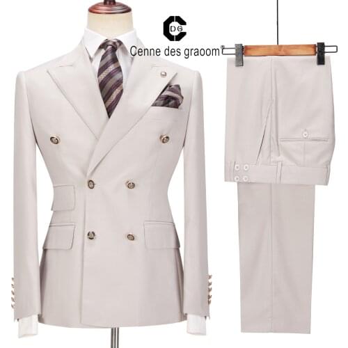Cenne Des Graoom Men Suits Double Breasted Tailor-Made Tuxedo 2 Pieces Blazer Vest Pant Wedding Party Groom Costume Homme A24-52