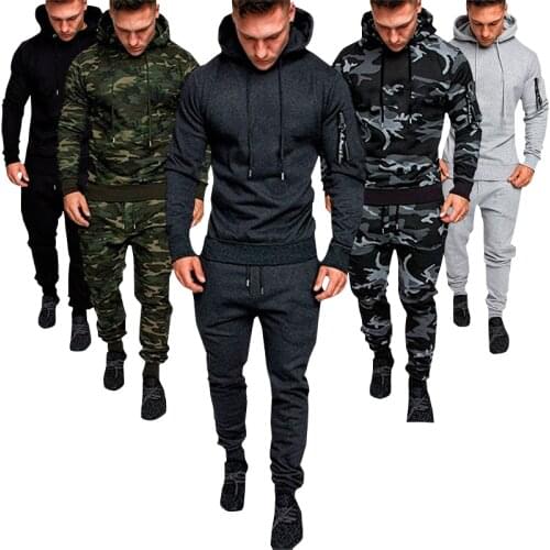 Mens Sweatshirt Suit 2021 New Camouflage Tracksuits Hoodie Jogging Trousers Fitness Casual Fashion Clothing Sportswear Set