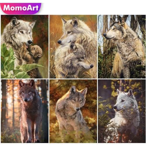 MomoArt 5D DIY Diamond Mosaic Animal Full Drill Square Diamond Embroidery Wolf Needlework Mosaic Cross Stitch Decor For Home