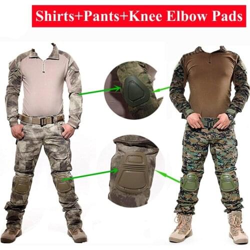 Male Camouflage Combat Multicam Shirt Pants Elbow Knee Pads US Army Military Shirt Cargo Pants Airsoft War Game Clothe Suits
