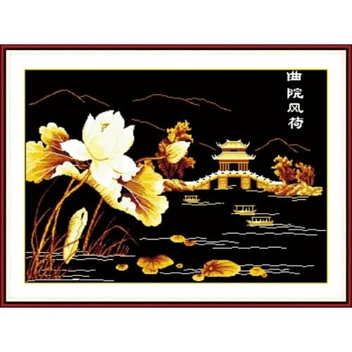 Wind Lotus cross stitch kit landscape18ct 14ct 11ct count printed canvas stitching embroidery DIY handmade needlework