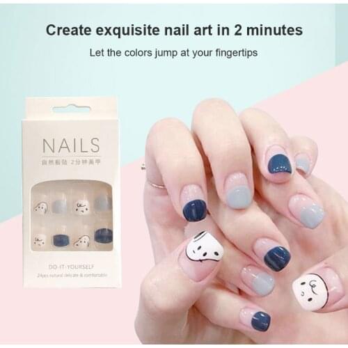 24pcs Full Cover False Nails Press On Self Adhesive Nail Manicure Tips Set Press On Nails Art Fake Extension Short Packaging