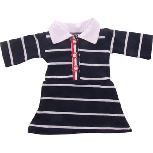 Doll Clothes College Black And White Striped Dress Fit 18 Inch American Doll & 43 Cm Born Doll For Generation Toy