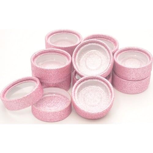 Wholesale false Eyelash Packaging Box Lash Boxes Packaging Custom Logo fake Mink eyelashes glitter circle round gift Case Vendor