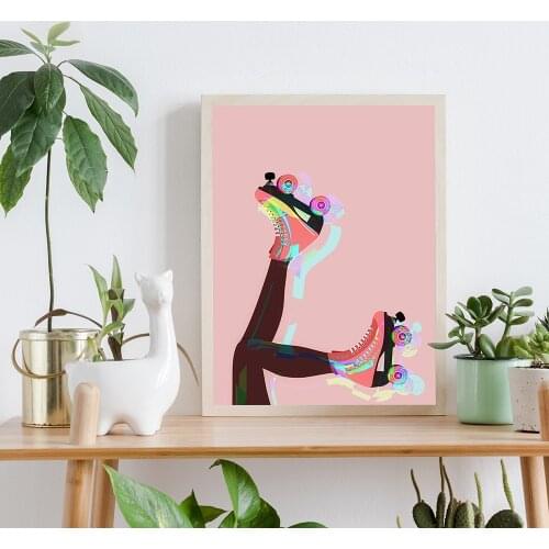 Pink and Brown Roller Skates Original Giclee Art Print Roller Skating Wall Art Canvas Poster Prints Picture for Living Room