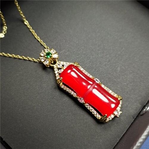 Koraba S925 Silver Inlaid Natural Chalcedony Pendant Necklace