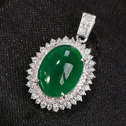 Vintage Sreen Jade Agate Emerald Gemstones Diamonds Pendant Necklaces for Women 18k White Gold Silver Color Choker Jewelry Gifts