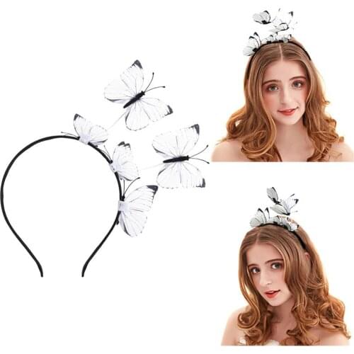 Coxeer 1pc Girls Hair Band Butterfly Decor Headband Party Dress Up Hair Accessories Colorful Handmade Fairy Princess Hairbands
