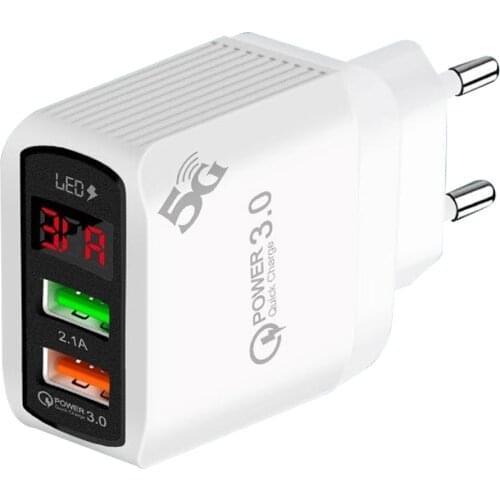 QC3.0 Quick Charge 2 Ports LED Digital Display Mobile Phone Charger Universal Travel wall Adapter Dual Port USB Fast Charging