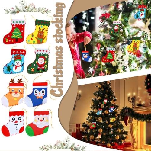 Christmas Tree Hanging Socks Linen Festival Apple Gift Candy Bags Cartoon Snowflake Xmas Party Fireplace Decor New Year Gift Bag