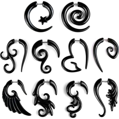 2PCS Steampunk Black Acrylic Fake Cheater Twist Spiral Ear Taper Gauges Expanders Earring Tunnel Plugs Piercing Body Jewelry