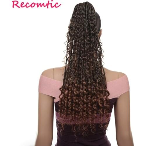 Recomtic Synthetic Hair Extensions 24Inch Brown Goddess Box Braids Crochet Hair With Curly End Heat Resistant For Women