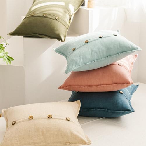 Nordic Cotton Linen Cushion Cover Luxury Sofa Solid Plain Coconut Button Pink Pillowcases Throw Pillow Cover Home Decore 45x45cm