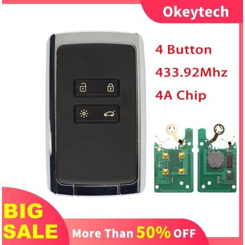 OkeyTech 4BT Keyless Go Smart Remote Key For Renault Megane 4 Talisman Espace 5 Kadjar Koleo 2015 433.92Mhz Hitag AES 4A Chip