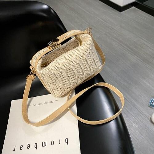 Fashion Straw Woven Women Shoulder Bag PU Leather Splicing Portable Handbags Summer Casual Messenger Crossbody Bag