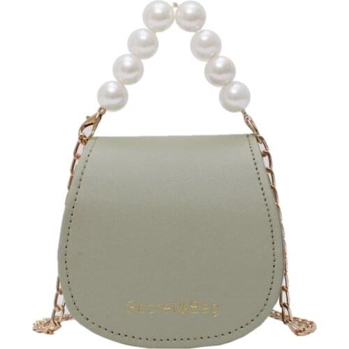 Pearl Chain Ladies Handbag 2021 New Fashion Trend Small Saddle Women Shoulder Bag Pu Leather Female Shopping Party Crossbody Bag