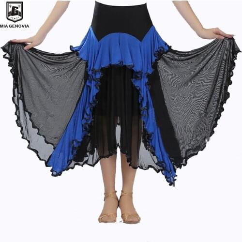 Women Irregular Dance Skirt Womens Modern Dance Ballroom Latin Tap Dancing Paso Doble Practice Costume Chiffon Skirts