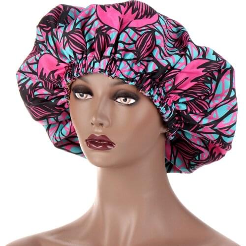 African Pattern Print Bonnet Women Night Sleep Cap Satin Elastic Extra Large Head Wear Ladies Headwrap Hair Care Hat